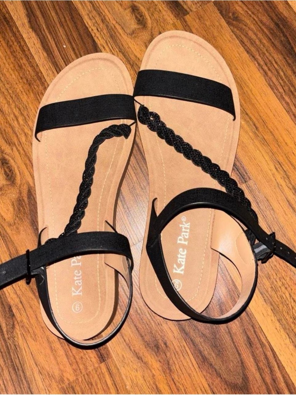 Kate Park Black Braided Strap Women’s Sandals